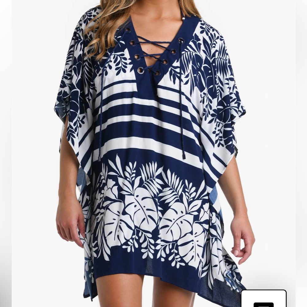 La Blanca Swim Coverup NEW (blue/white) Navy and White Floral - Picture 10 of 12